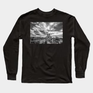 Lincoln Cathedral, Dramatic Sky, Black And White Long Sleeve T-Shirt